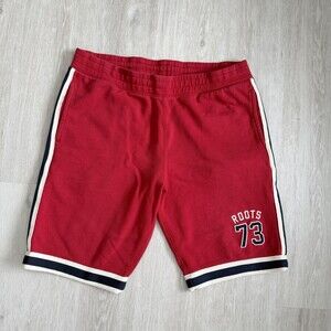 Roots 73 Shorts Men's XL Red Fleece Varsity Striped Trim Athletic Gym Casual